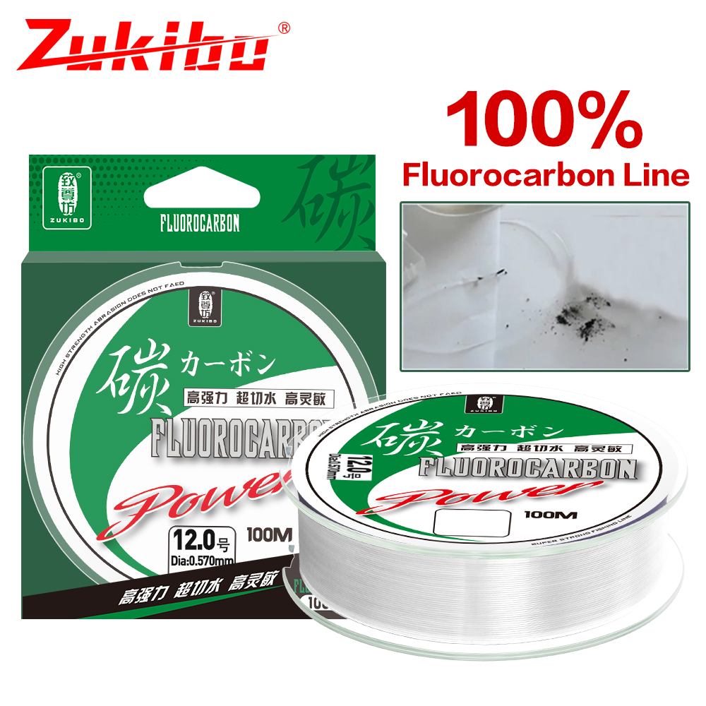 Fluorocarbon Line - Zukiibo-超強力なモノフィラメントカープフィッシング線、日本の炭素繊維リーダーライン、100% % フルオロカーボン、50m、100m、2-85lb