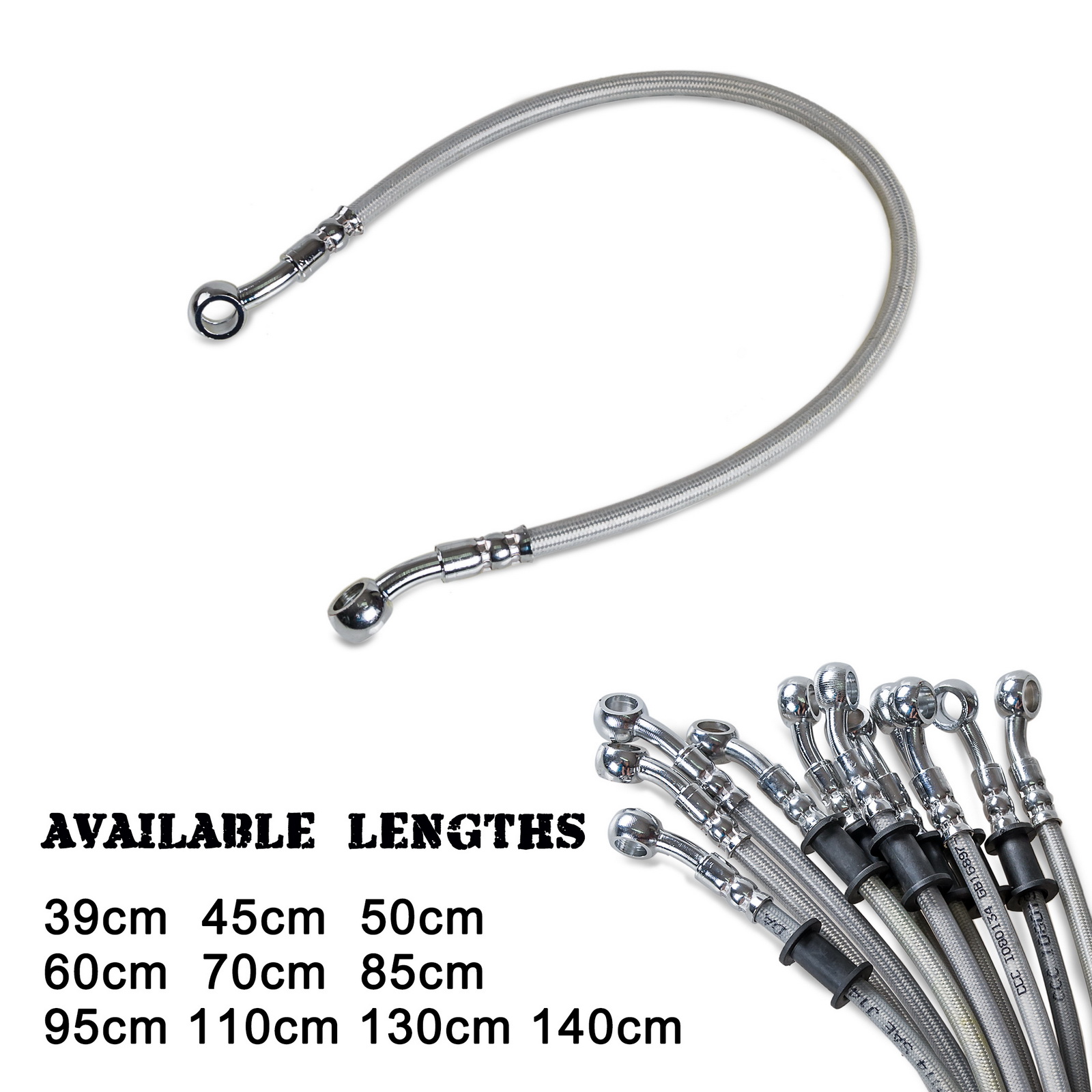 Braided Line - 39 センチメートル-140 センチメートルオートバイブレーキオイルホースブレーキラインユニバーサル編組パイプライン KTM ハスクバーナヤマハスズキホンダカワサキ ATV