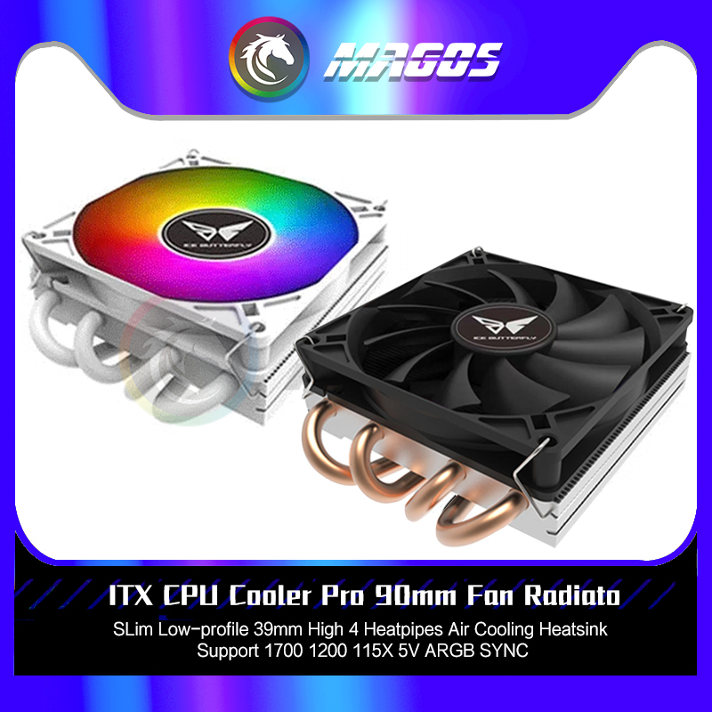 Fly Line - AMD-CPU冷却ファン,Pro90 mmファンラジエーター,白,薄型,ロープロファイル,39mm,高さ4つのヒートパイプ,空気冷却ヒートシンク,1700, 1200,115x,5v,argb