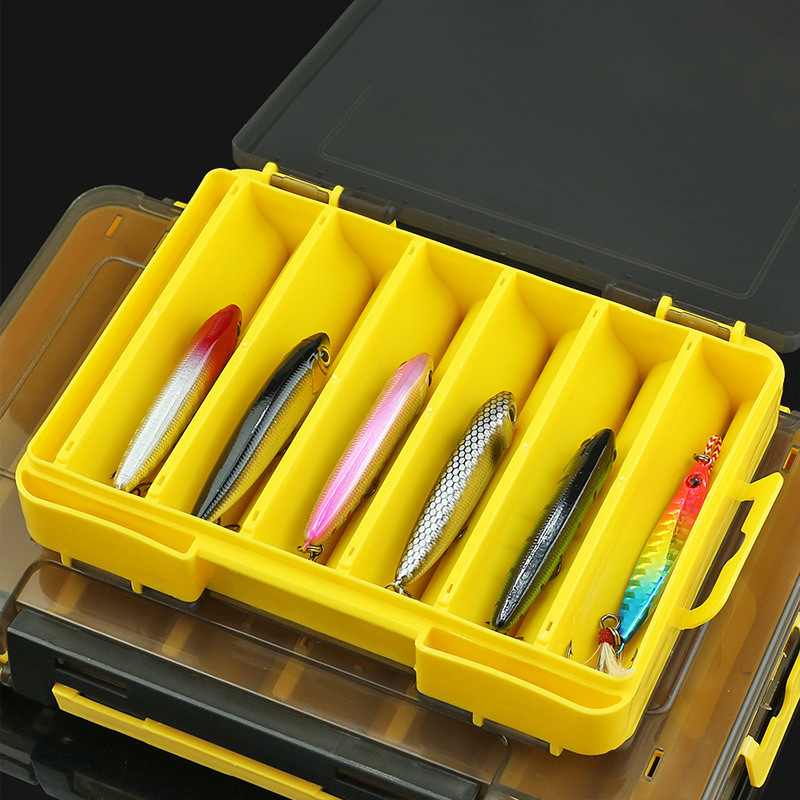 Fishing Line Box - 新しい両面釣り用ルアーボックス、12コンパートメント釣り道具オーガナイザー、2つのバックル付き、プラスチック製透明収納ケース