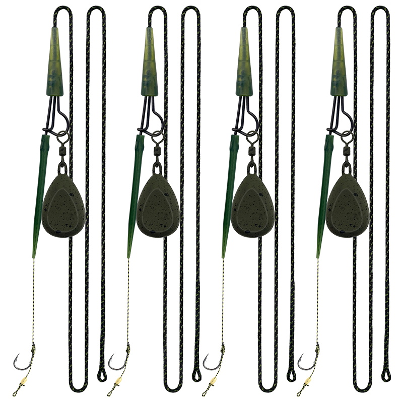 Leader Line - 1 セットのプロフェッショナル鯉釣りリーダー キット - シンカー、鯉フック、加重コア ライン付き