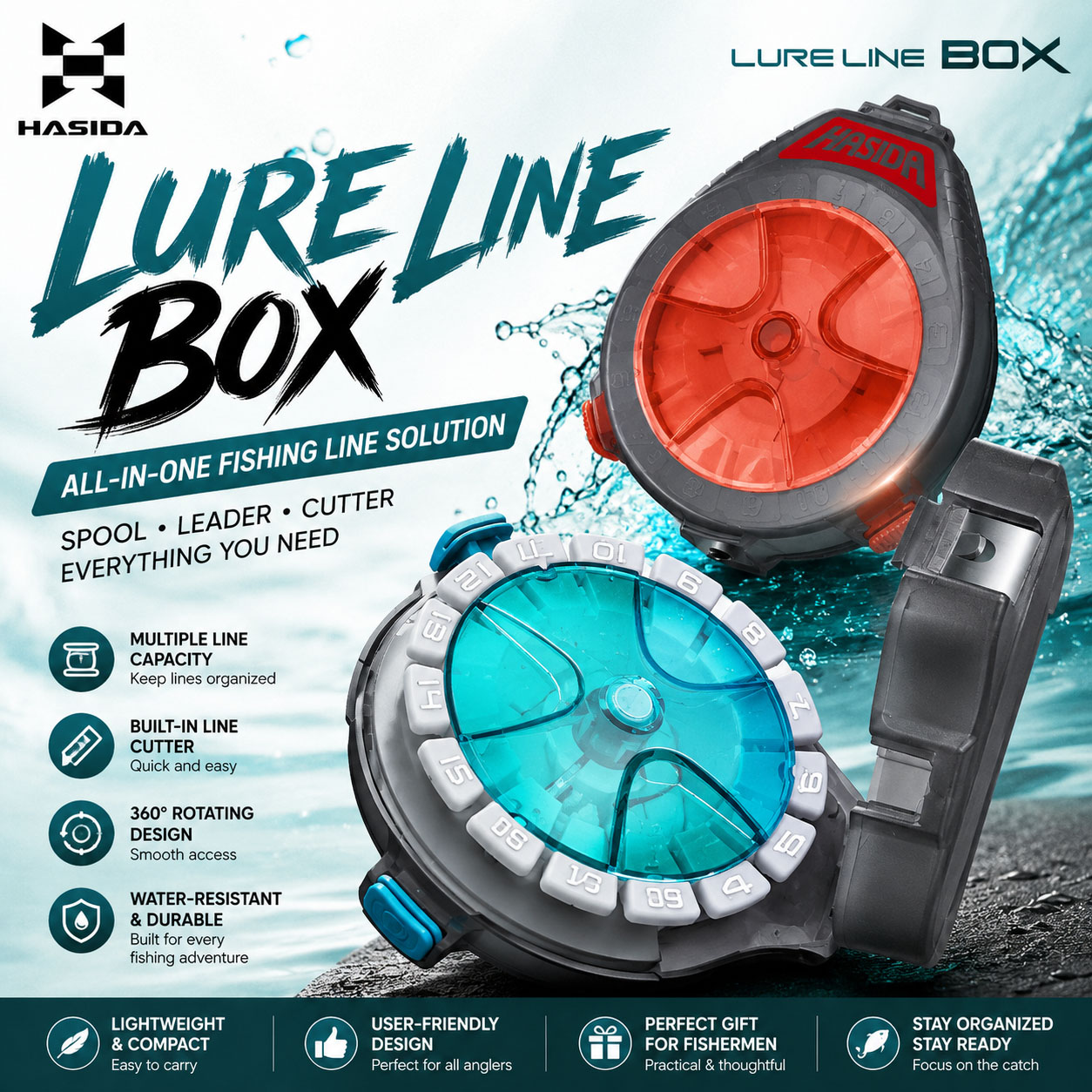Fishing Line Box - ハシダ サブラインボックス 釣り道具箱 ブレード付き ポータブル 吊り下げ可能