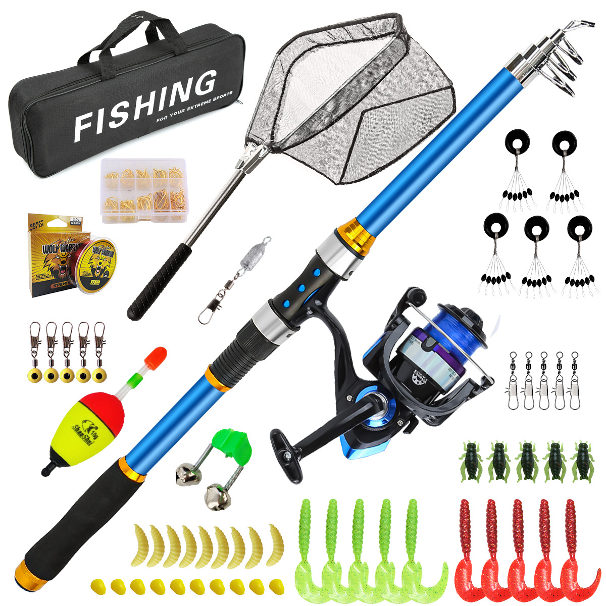 Fishing Line Spooler - 2.1-3.6M 伸縮式ガラス繊維釣竿セット リール & アクセサリー付き -