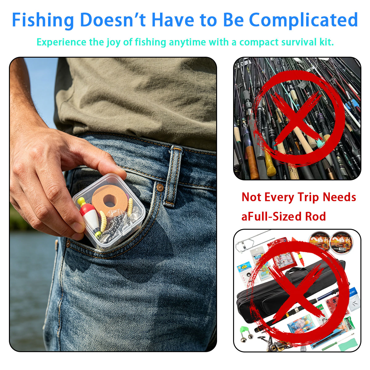 Fishing Line Box - ポータブル緊急釣り具セット、ポータブル屋外緊急釣りキット（浮き、フック、ルアー、釣り糸、収納ボックス付き）