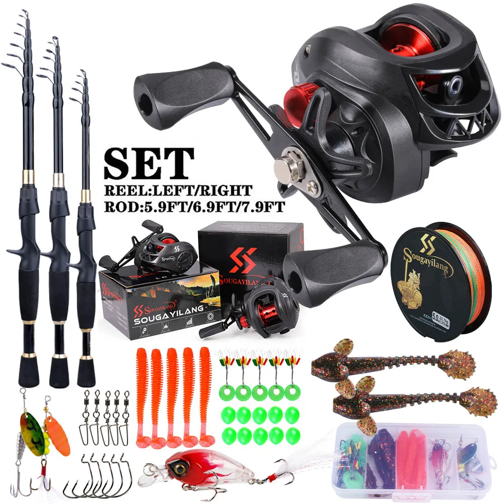 Freshwater Line - Sougayilang-フィッシングロッドとリール,完全キット,伸縮式鋳鉄,超軽量ロッド7.2:1,淡水用ギア比1.8-2.4m