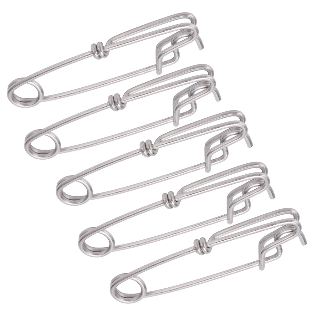 Saltwater Line - 5 個の耐久性のあるステンレス鋼のロングラインクリップ 5 サイズ 簡単にオン/オフできる釣りコネクタ クローズドアイピン