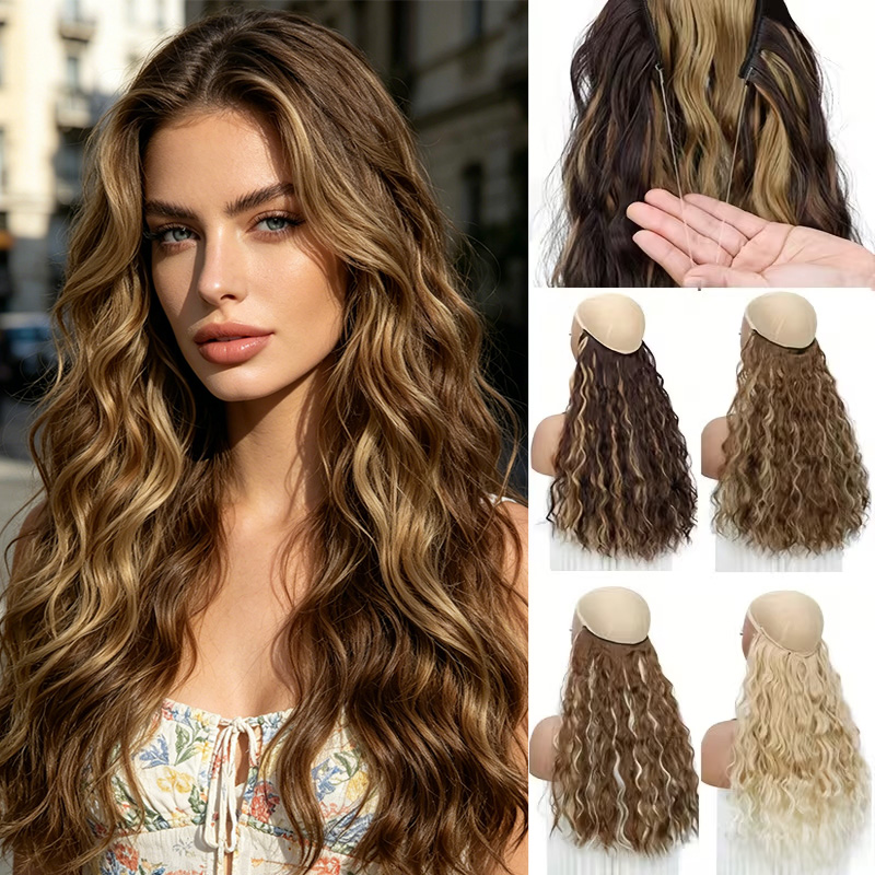 18 インチ合成ロング波状カーリーふわふわヘアエクステンショ - Monofilament Line のレビューと価格