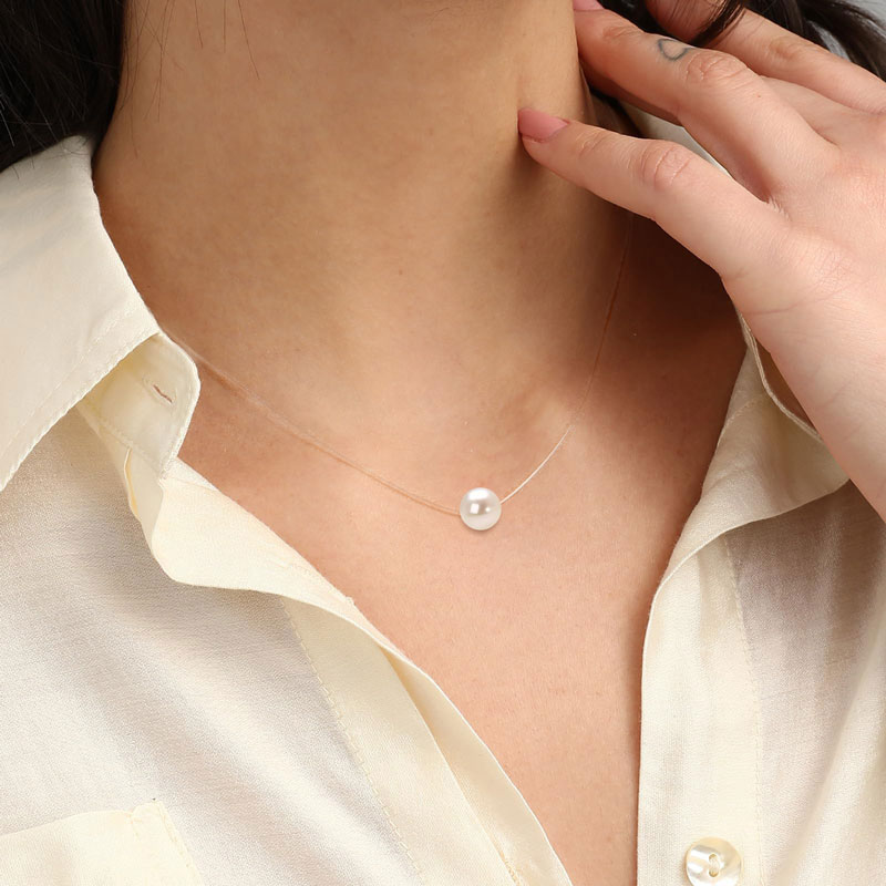 人魚の涙天然淡水真珠釣り糸不可視ネックレス女性のための 92 - Freshwater Line のレビューと価格